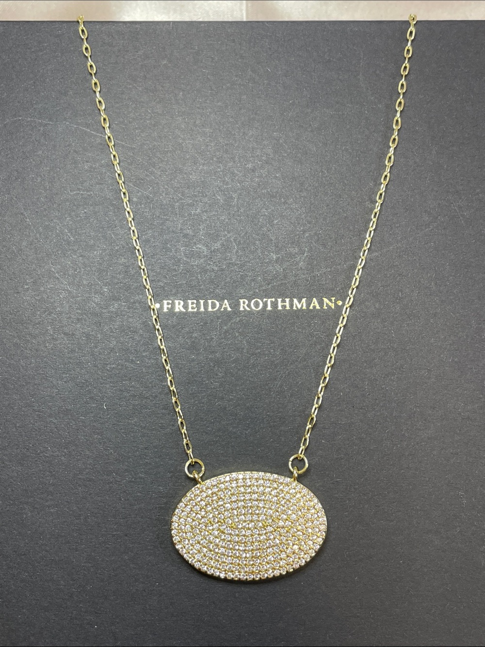 Freida Rothman VAULT Gold Pavé Oval Pendant Necklace - NWT $125 MSRP